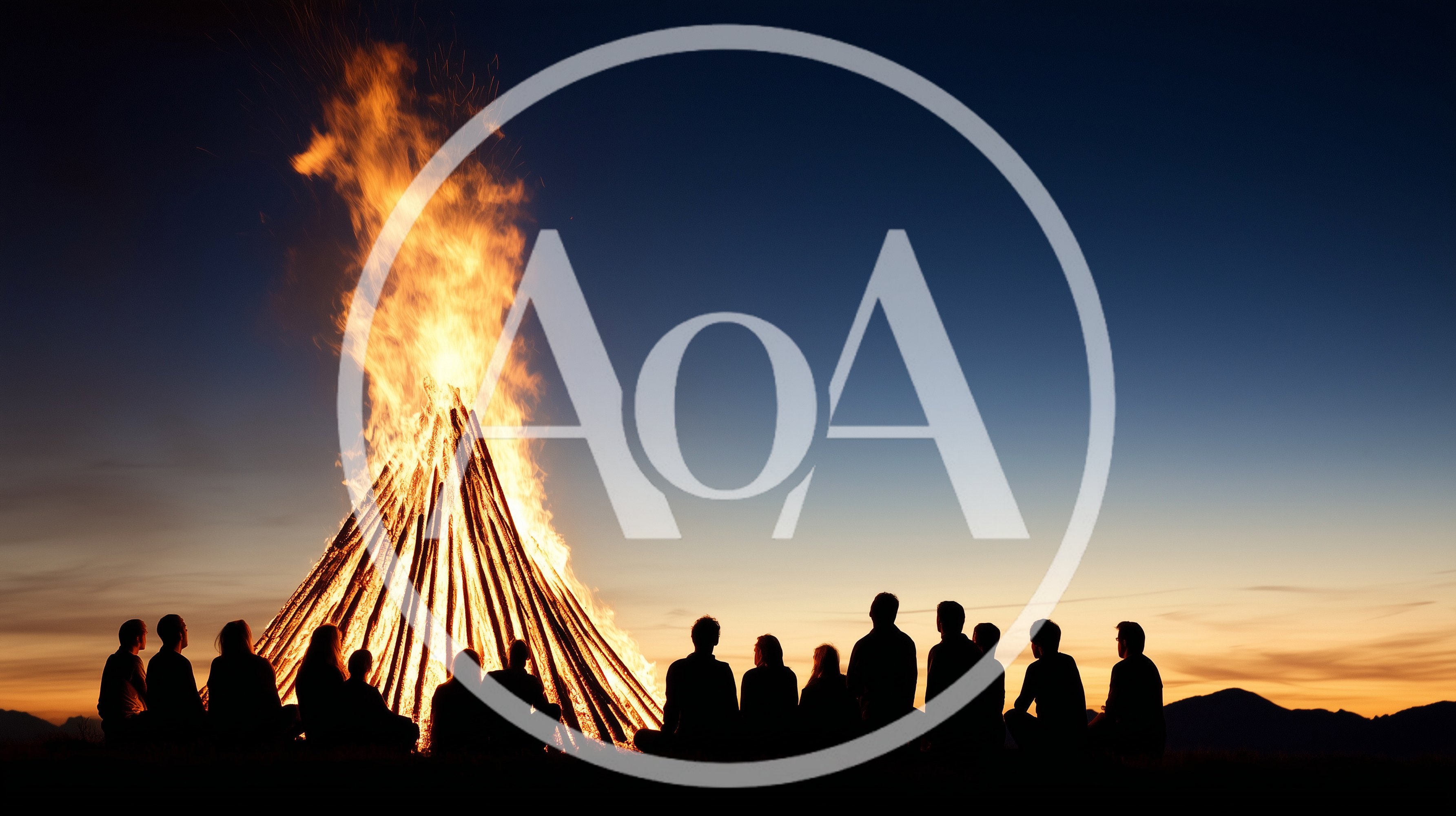 Group Of People Sitting Around A Large Bonfire