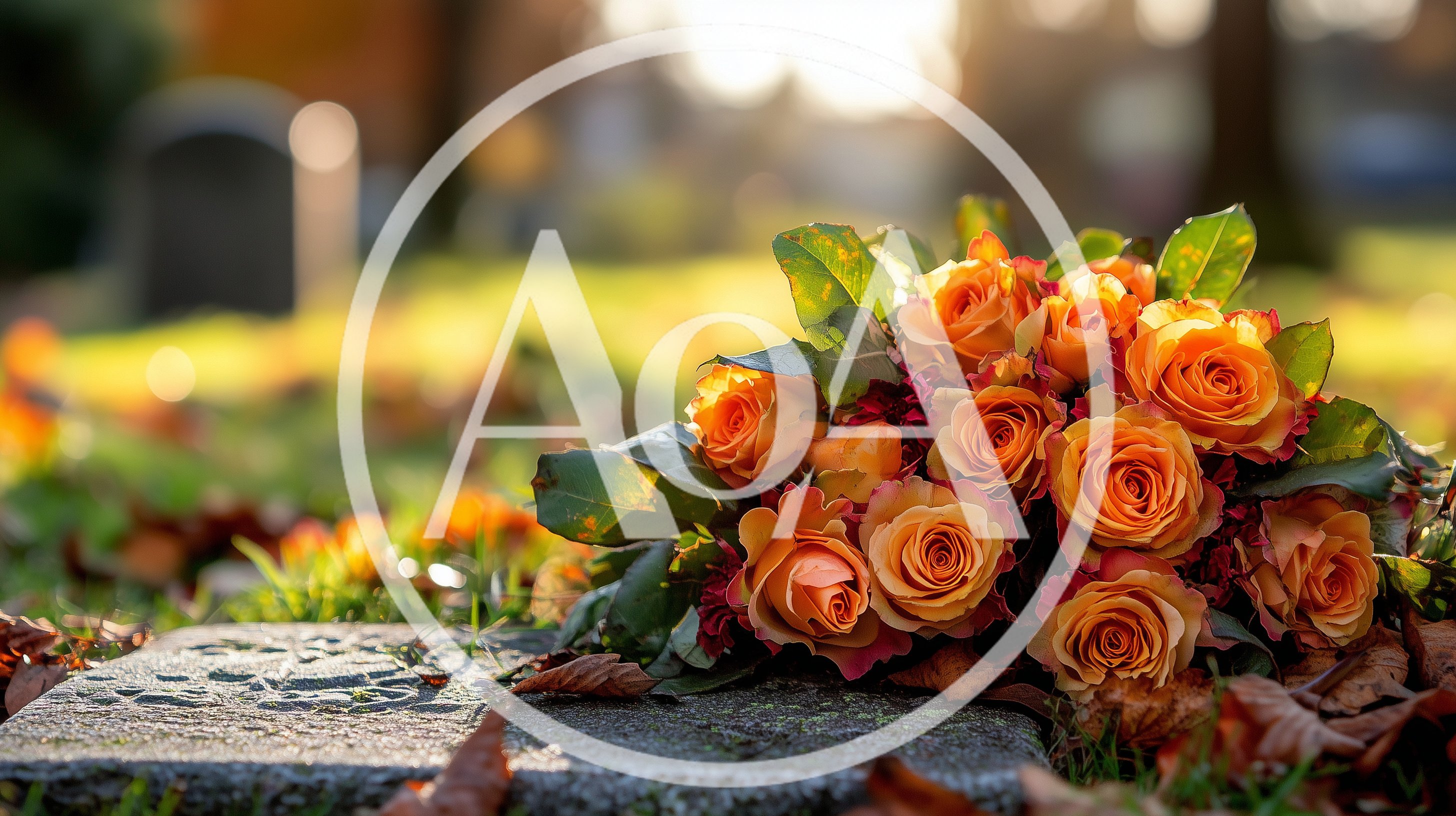 Orange Roses Resting On A Cemetery Grave Marker
