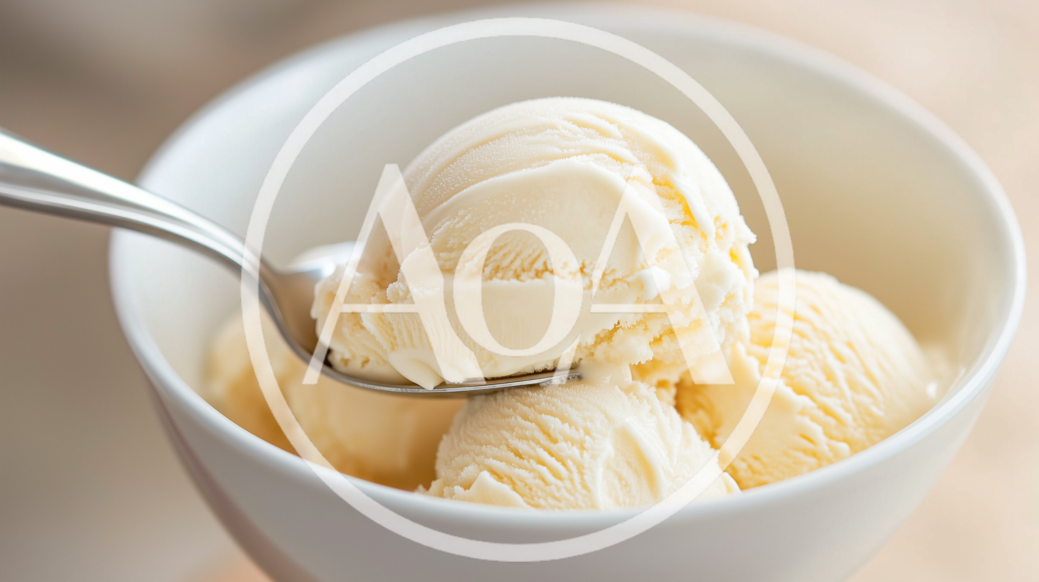 Scoop Of Vanilla Ice Cream In A White Bowl