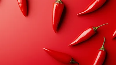 Fresh Red Chili Peppers On Red Background