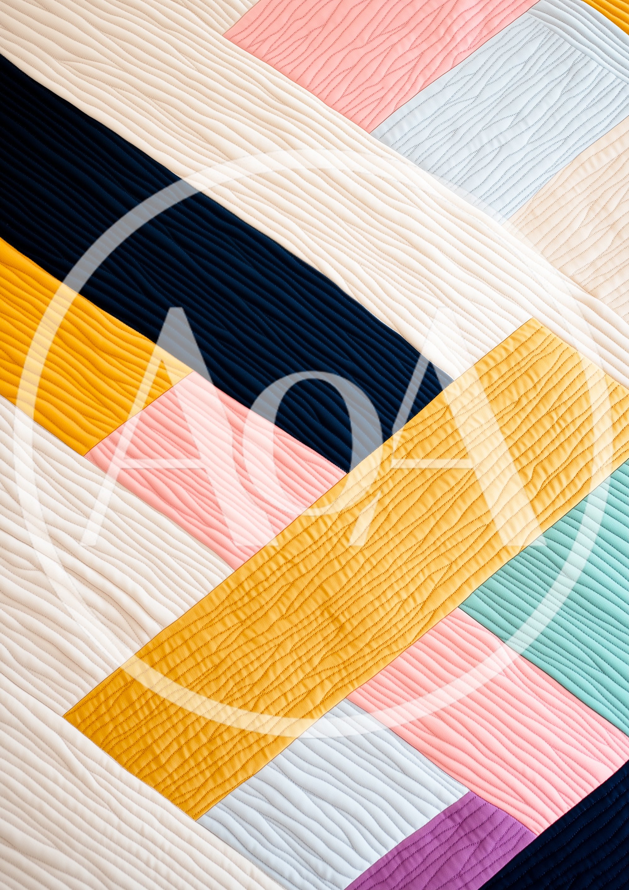 Modern Geometric Quilt With Wavy Texture Pattern