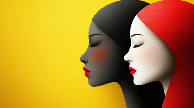 Stylized Profiles Of Two Women In Contrast
