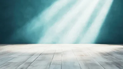 Empty Wooden Stage With Dramatic Spotlight Beams