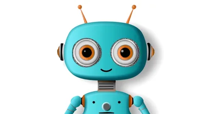 Cute Blue Robot Character With Antennae
