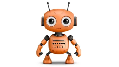 Cute Orange Robot Character Standing Isolated