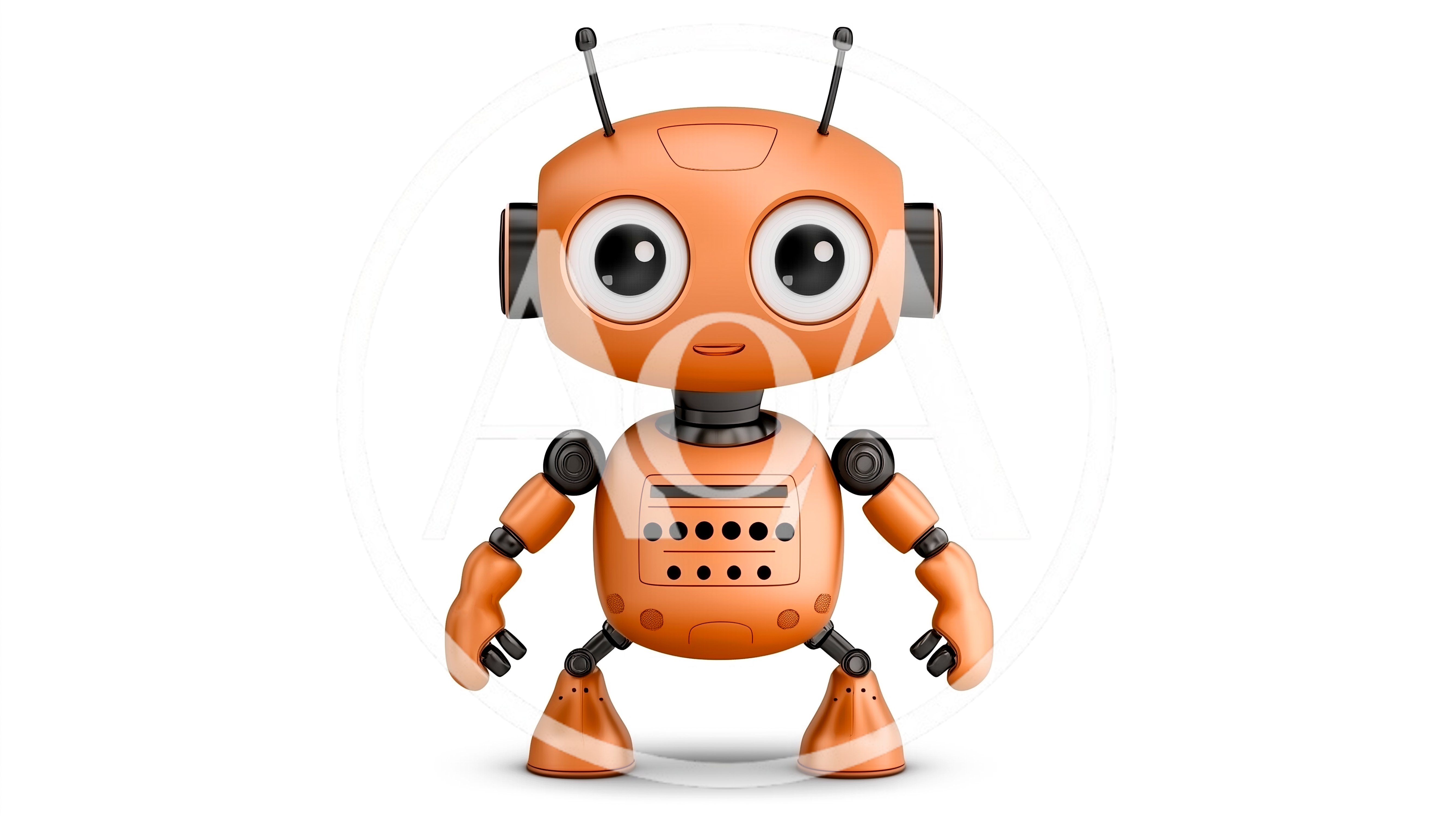 Cute Orange Robot Character Standing Isolated
