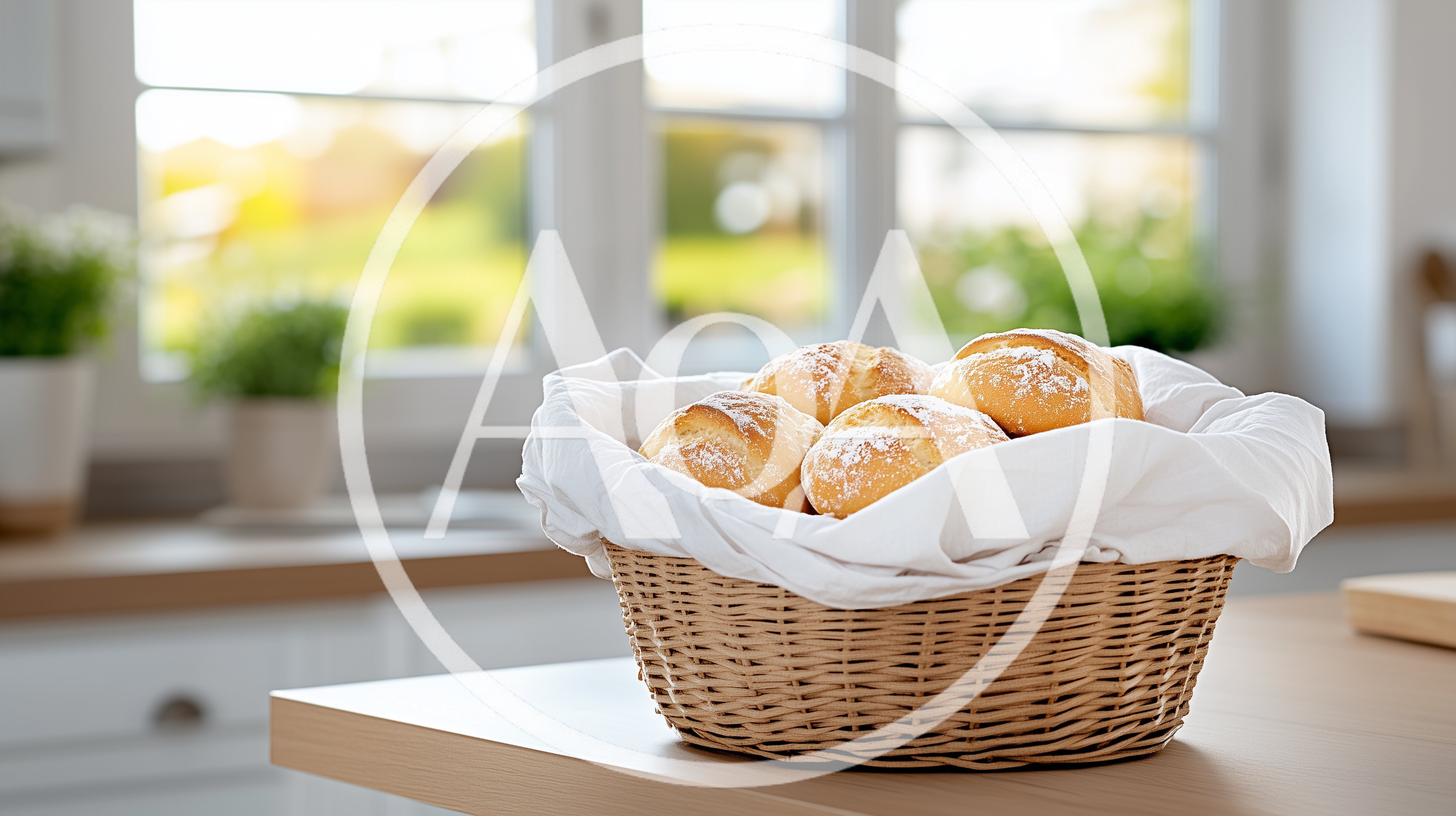 Fresh Bread Rolls In A Wicker Basket