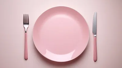 Pink Plate With Matching Fork And Knife