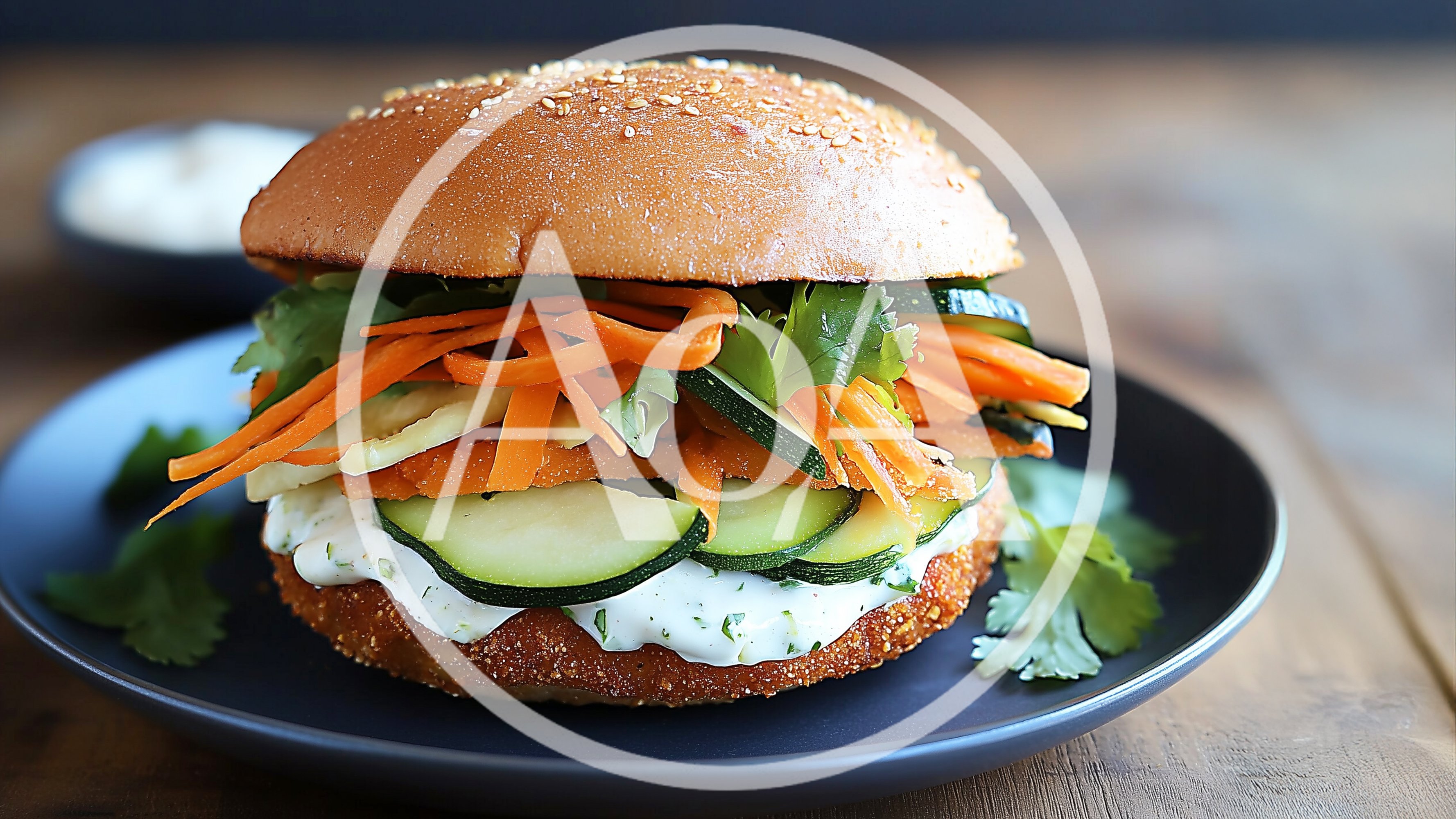 Gourmet Vegetable Burger On A Dark Plate