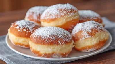 Freshly Baked Polish Paczki Donuts With Powdered Sugar