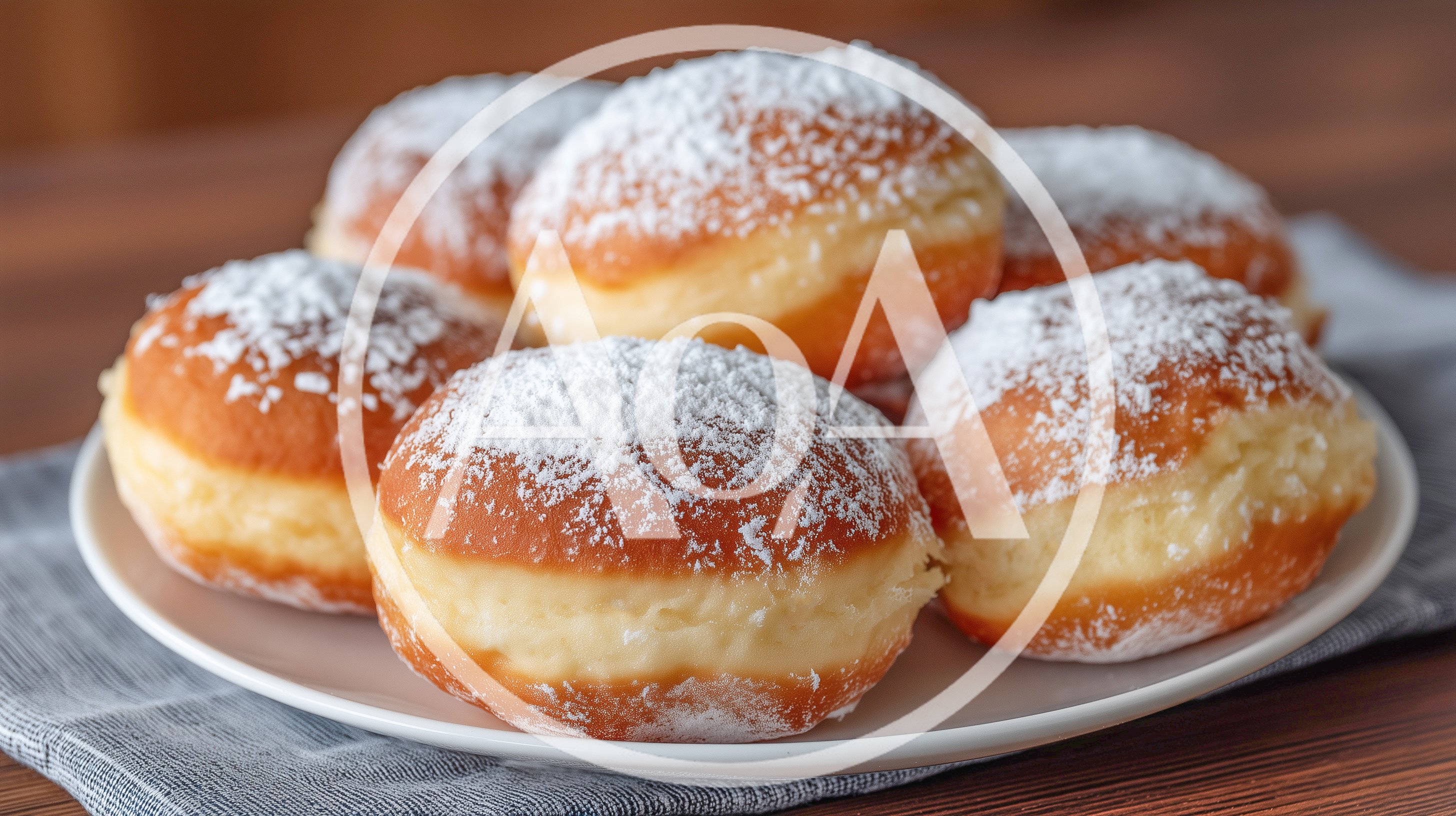 Freshly Baked Polish Paczki Donuts With Powdered Sugar