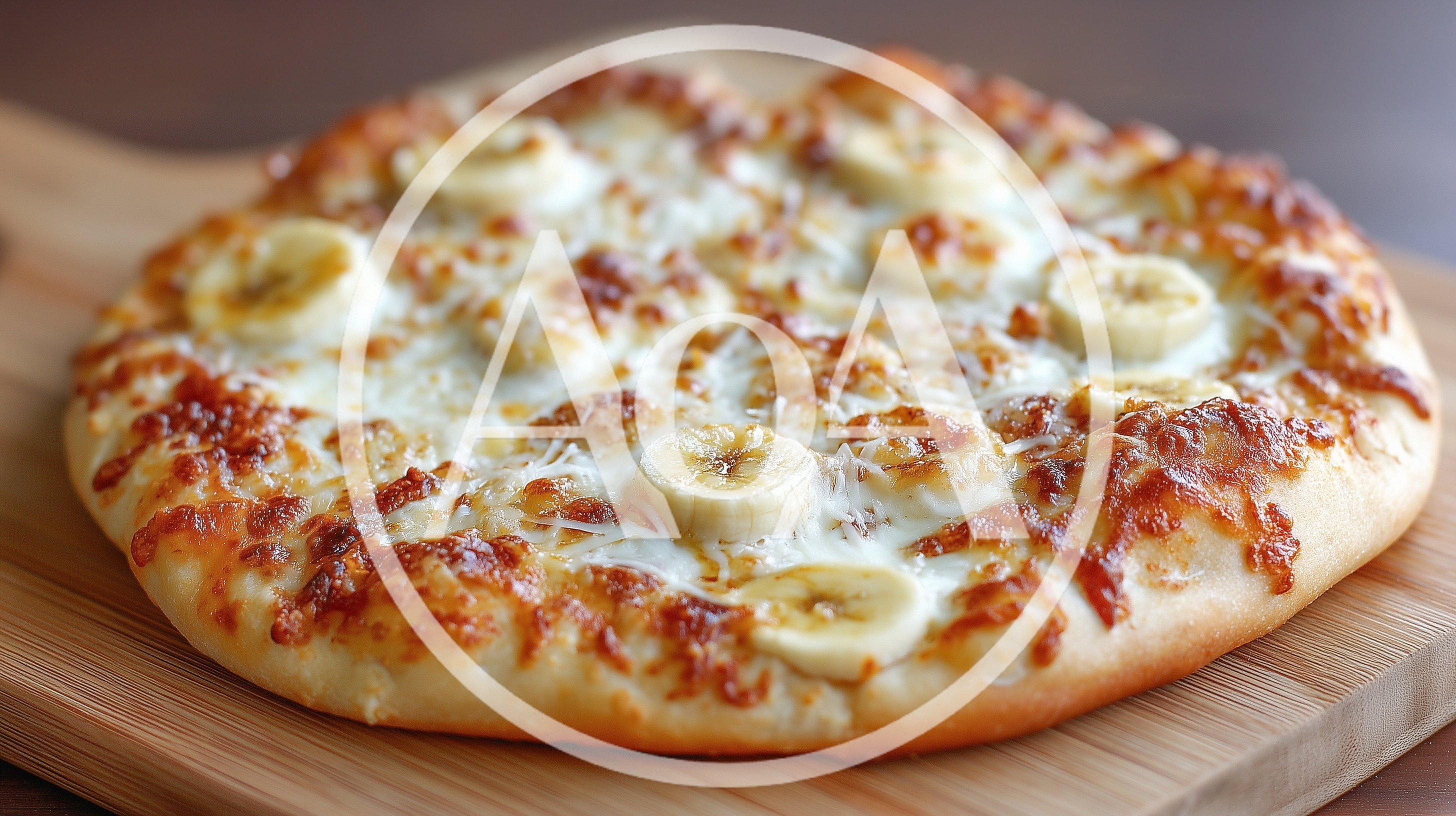 Banana And Cheese Dessert Pizza On Wooden Board