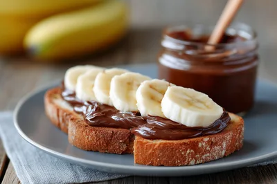 Toast With Chocolate Spread And Banana Slices