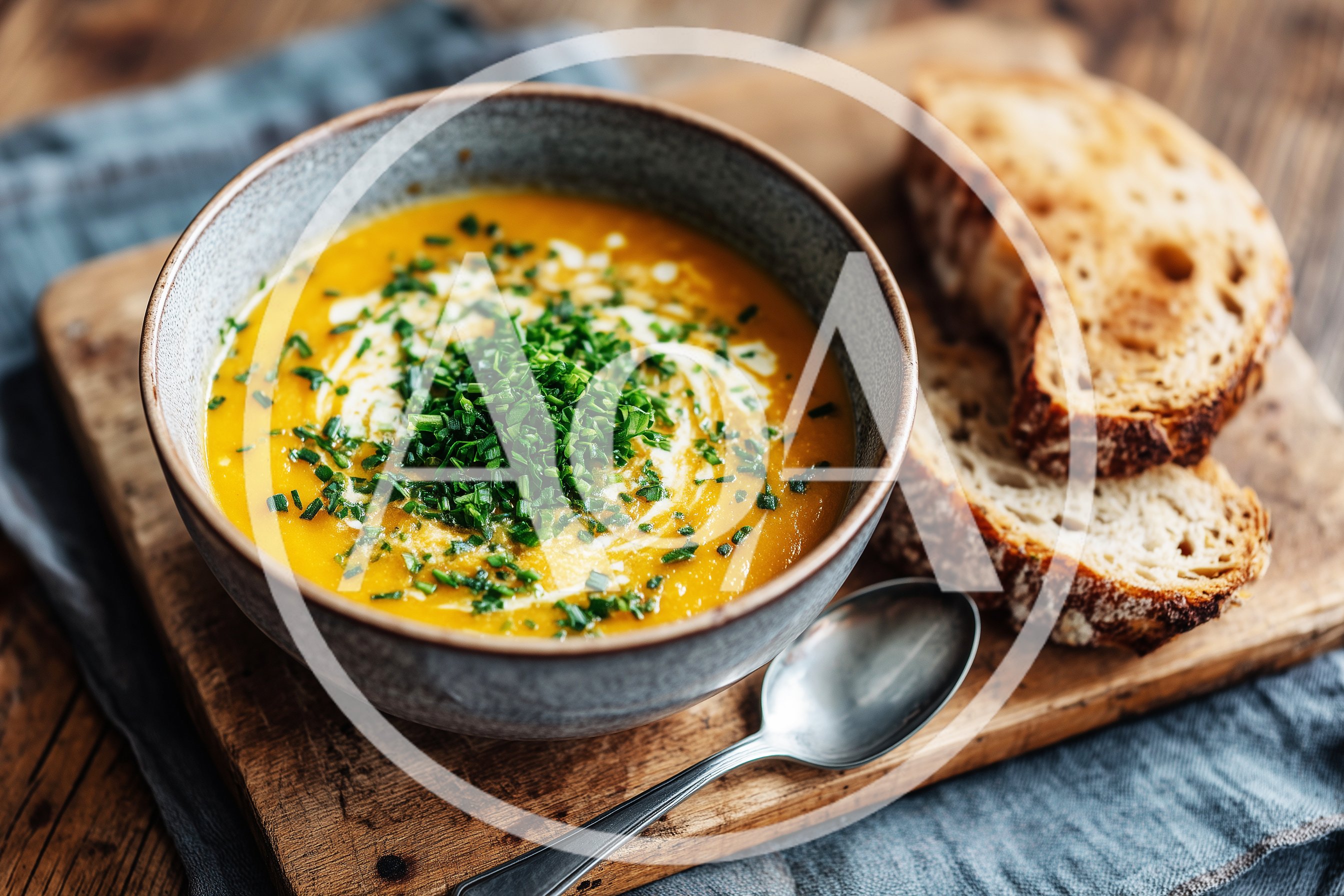 Bowl Of Creamy Pumpkin Soup With Fresh Chives