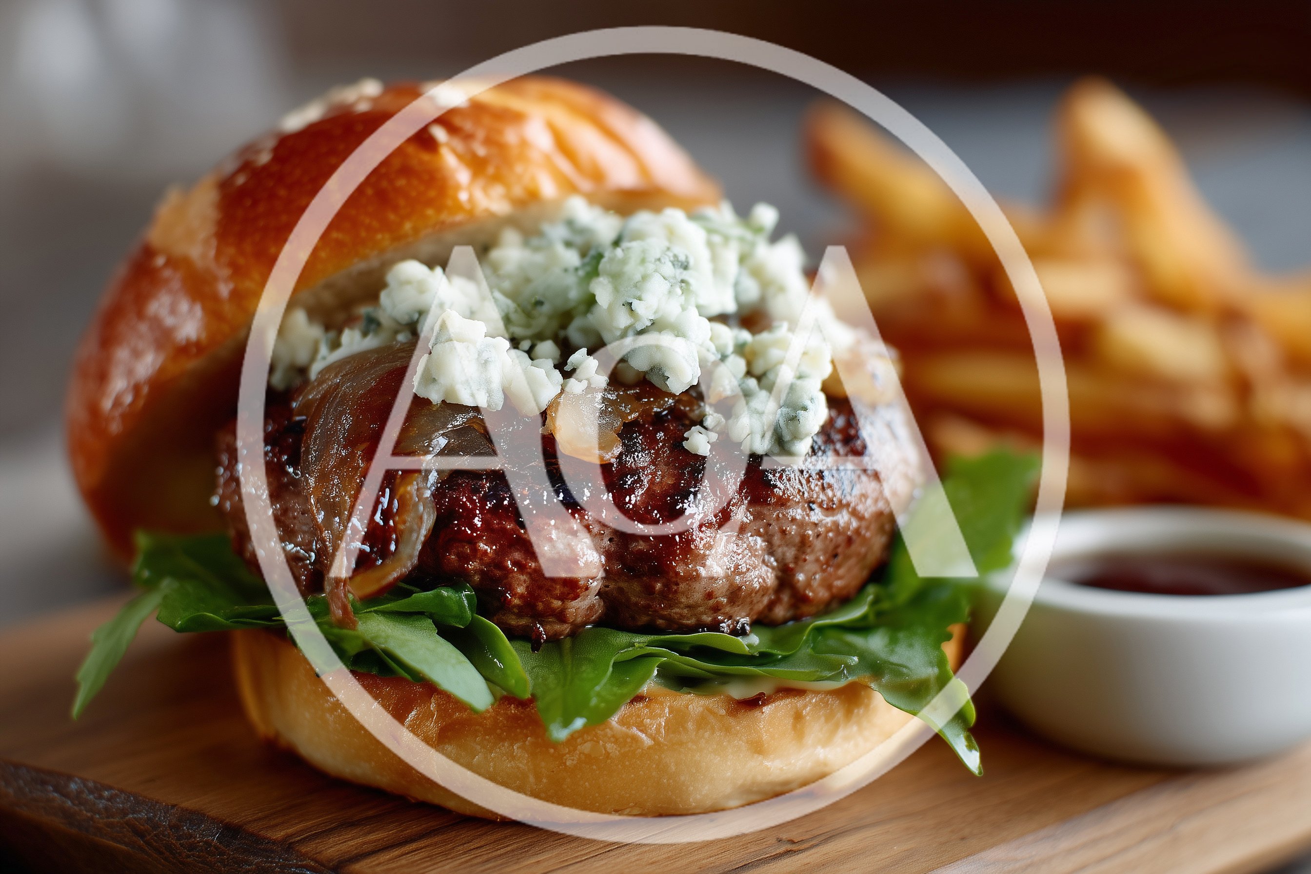 Gourmet Blue Cheese Burger With Caramelized Onions