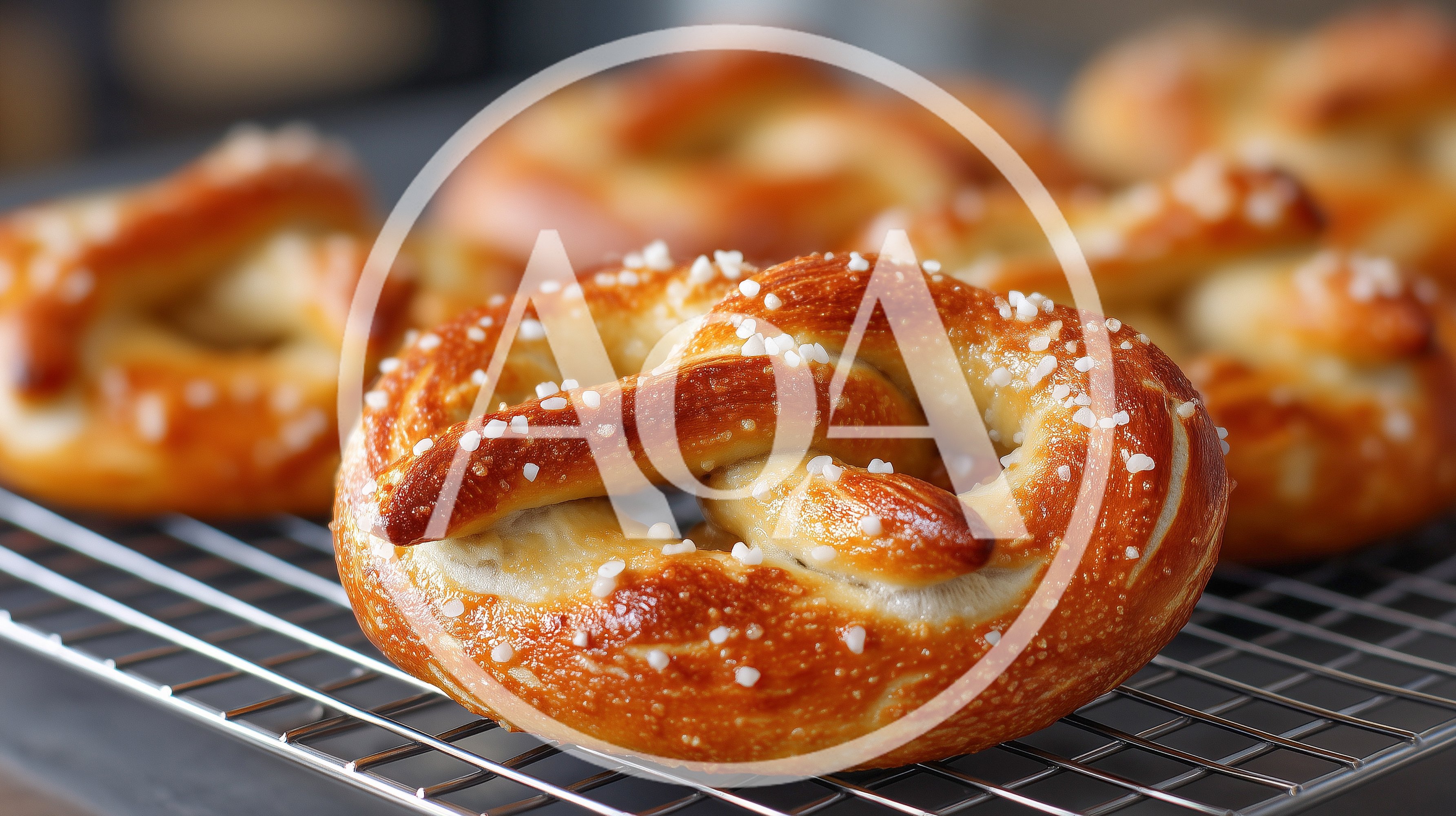 Freshly Baked Soft Pretzels On A Cooling Rack