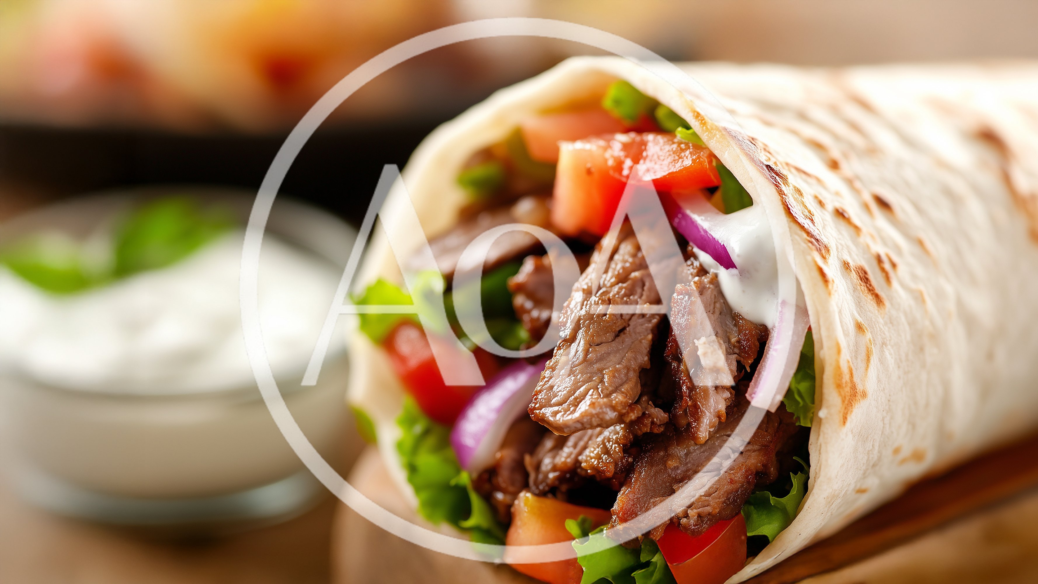 Grilled Steak Wrap With Fresh Vegetables And Sauce