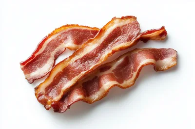 Crispy Cooked Bacon Strips on White Background
