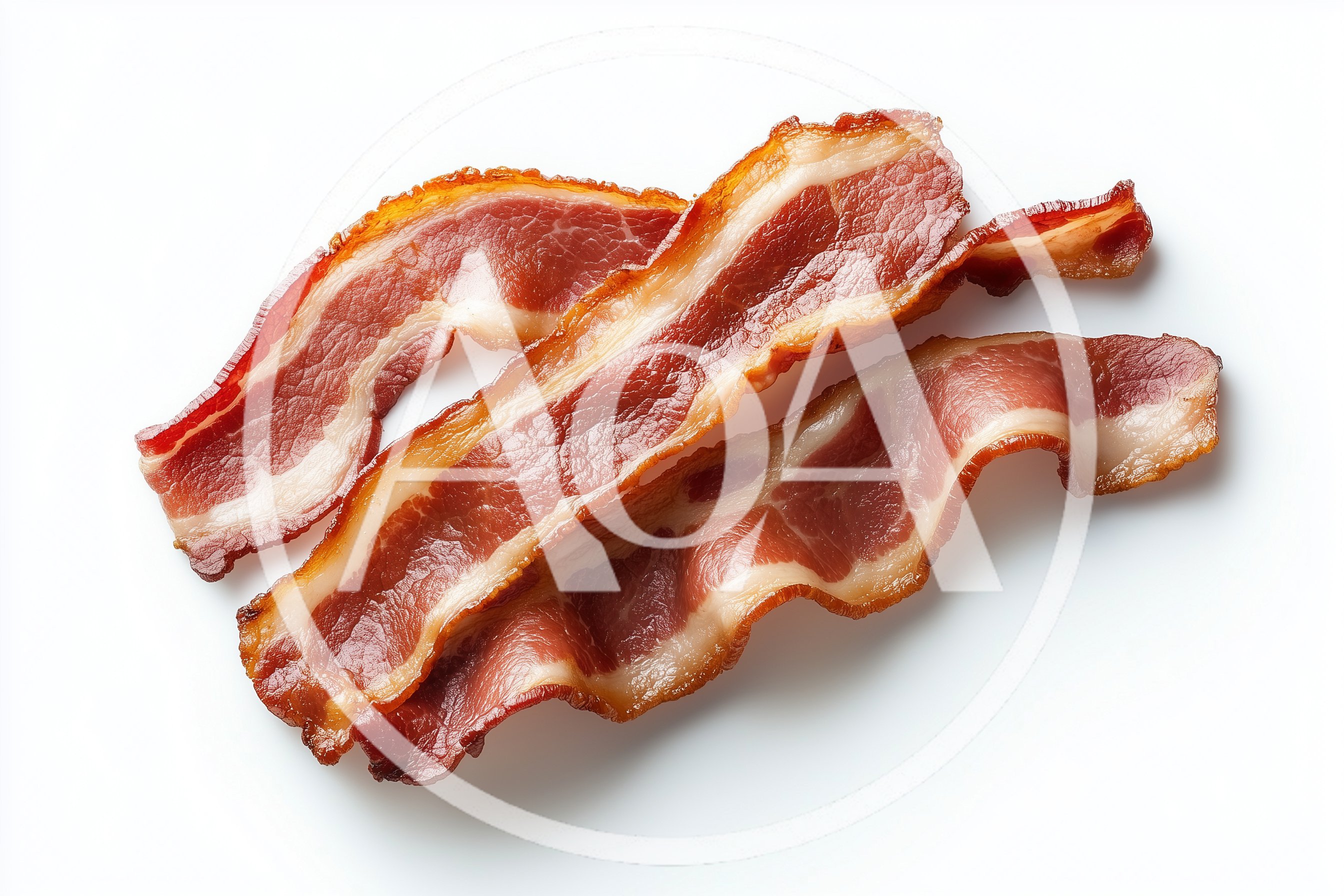 Crispy Cooked Bacon Strips on White Background