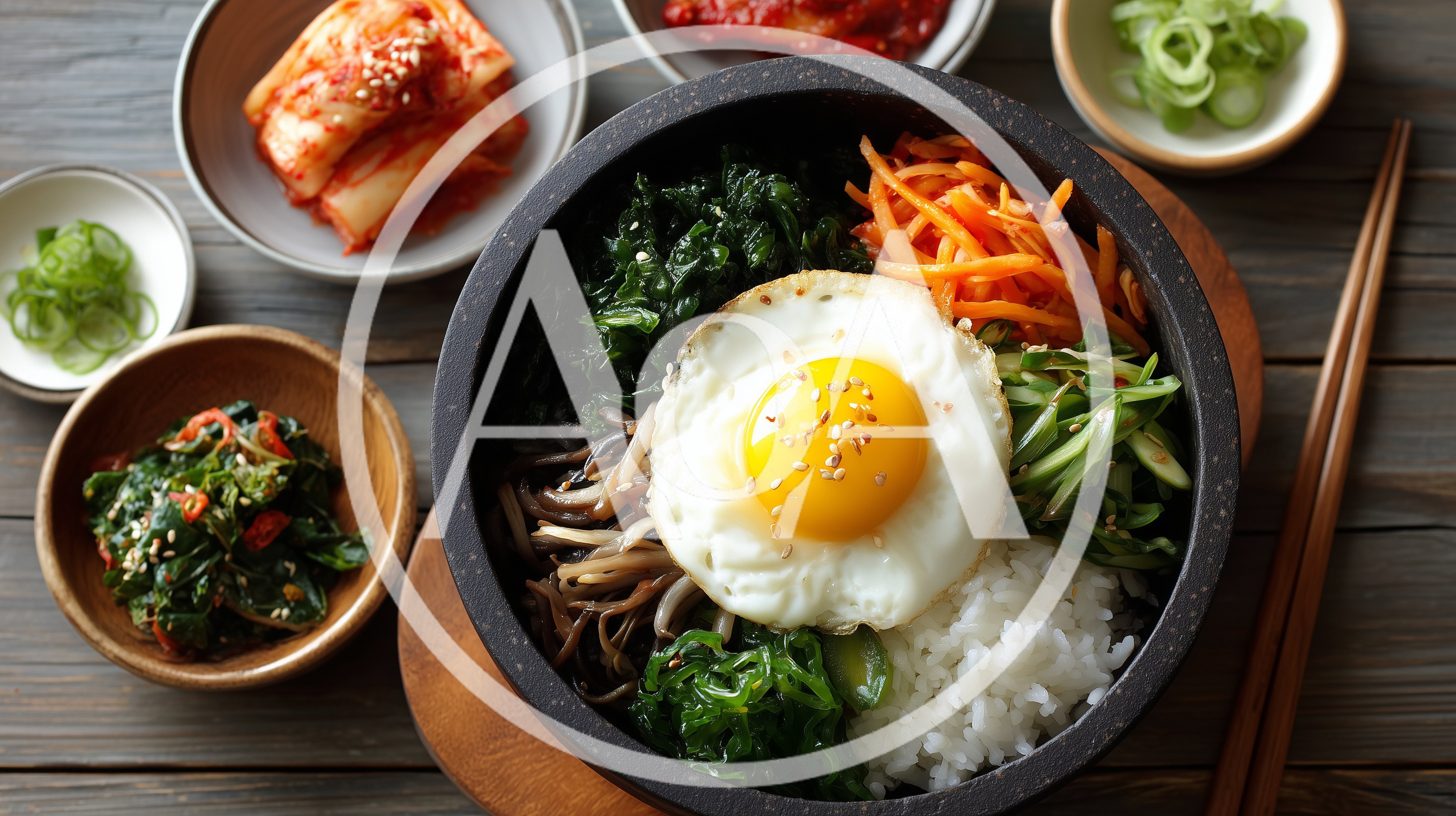 Traditional Korean Bibimbap Served In A Stone Bowl