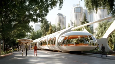 Futuristic Monorail Train In A Modern Urban Park