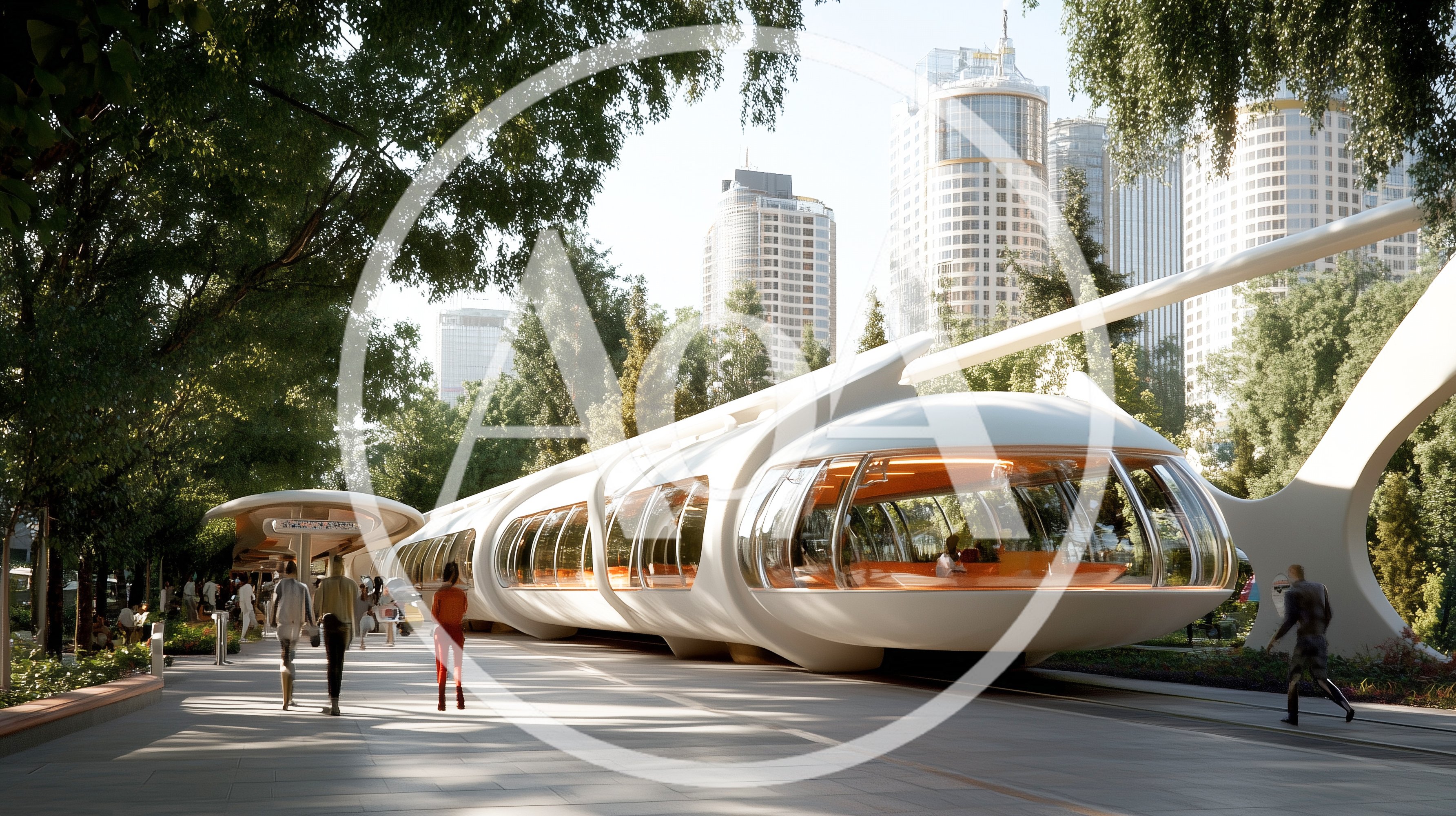 Futuristic Monorail Train In A Modern Urban Park