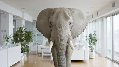 African Elephant Standing Inside A Modern Living Room