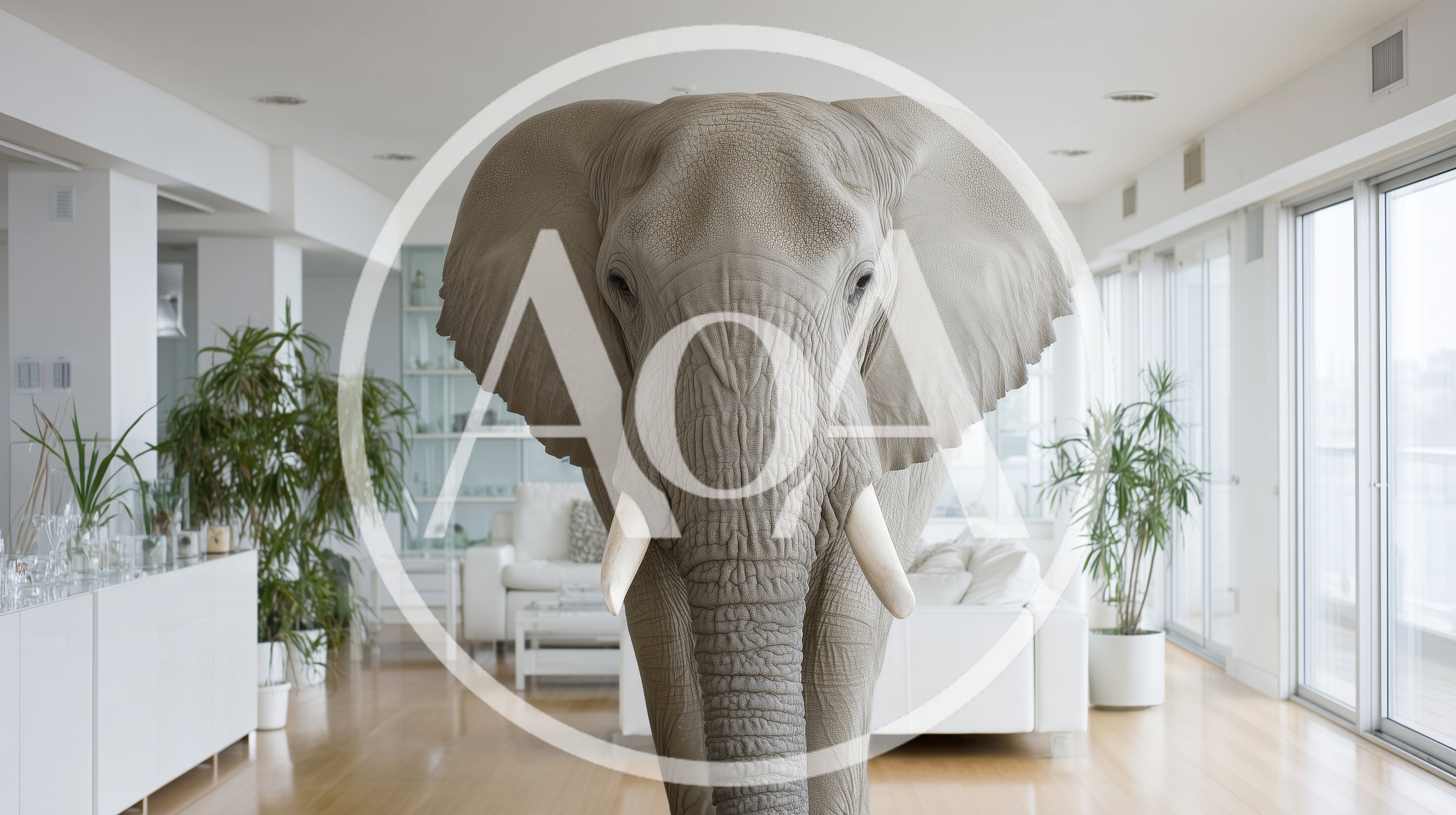 African Elephant Standing Inside A Modern Living Room