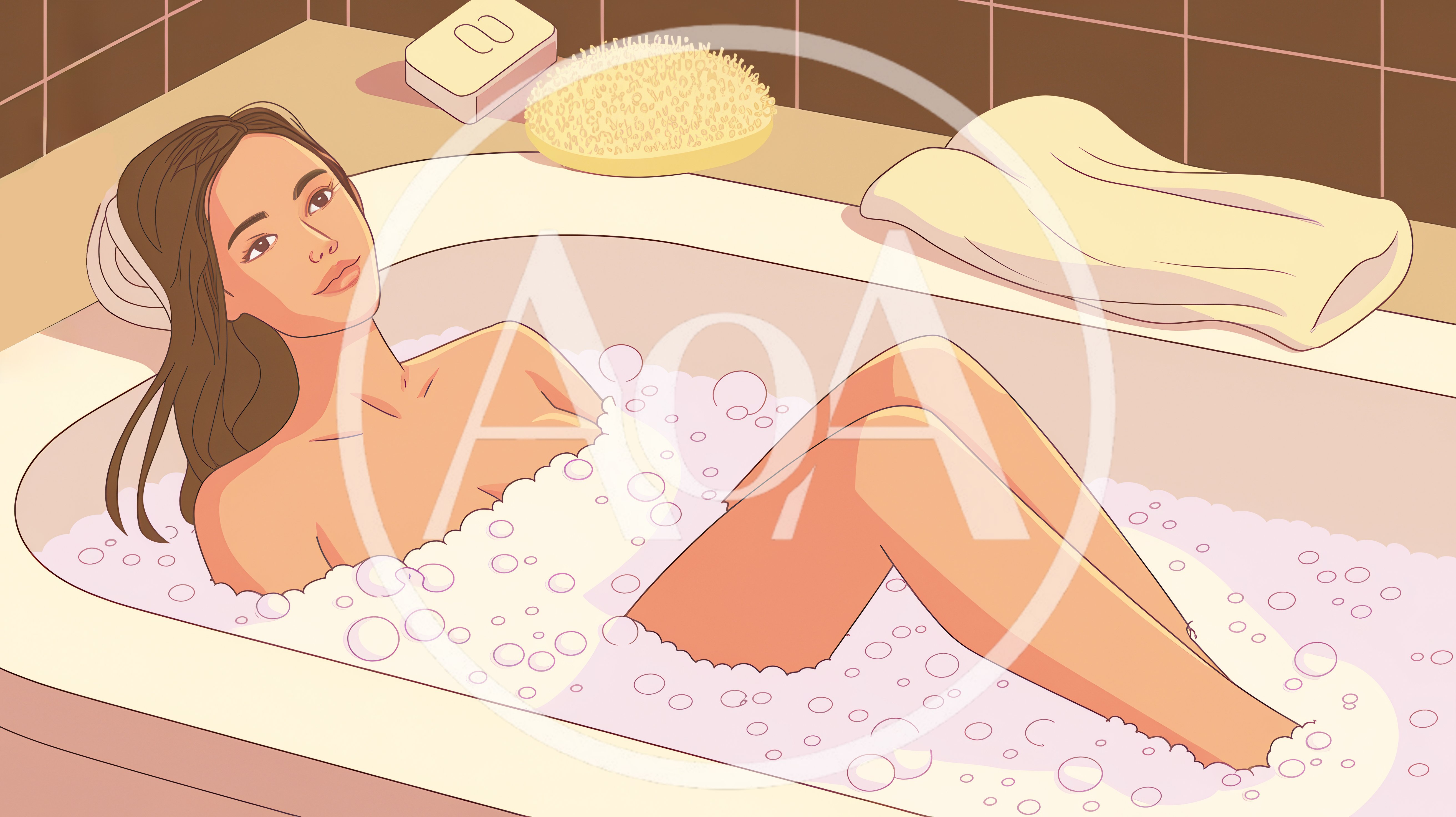 Young Woman Relaxing In A Bubble Bath