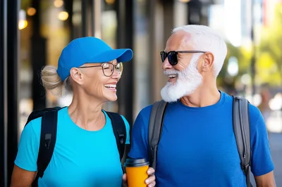 Happy Senior Couple Walking Together Outdoors