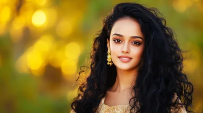 Portrait Of A Beautiful Young Woman With Curly Hair