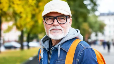 Portrait Of A Senior Man With A Backpack