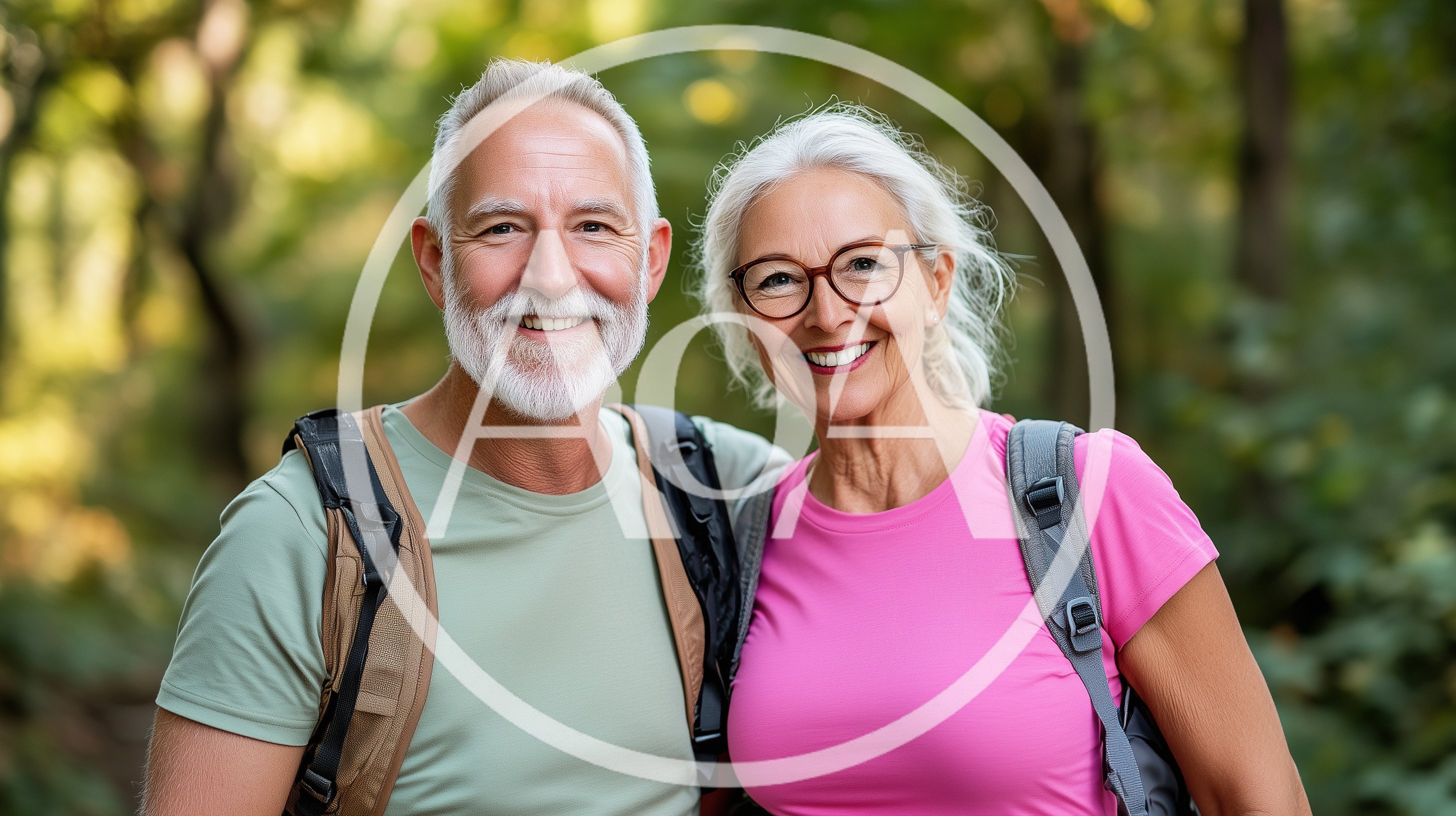 Happy Senior Couple Hiking Together In The Forest