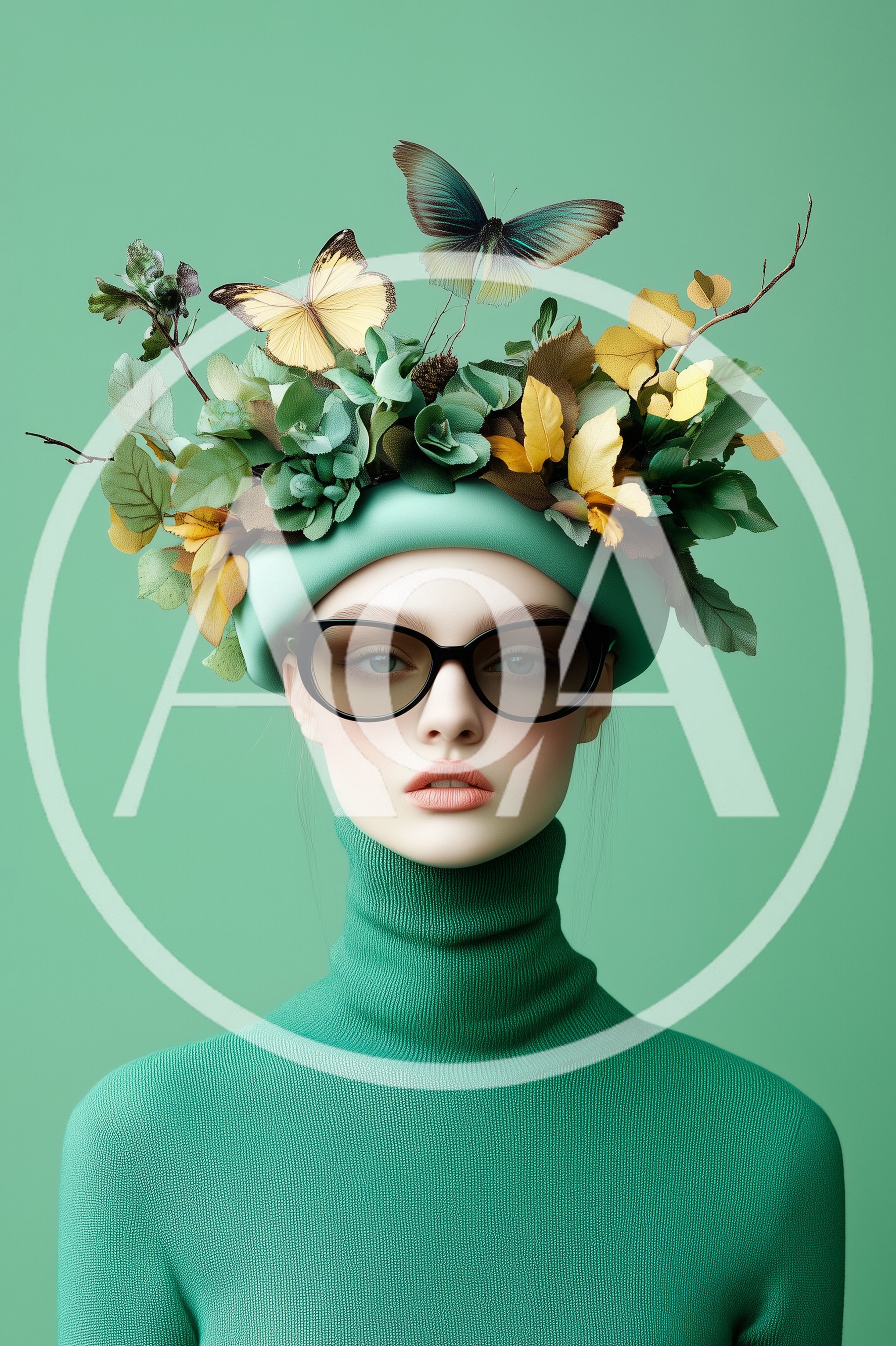 Fashion Portrait Of Woman With Floral Butterfly Headpiece