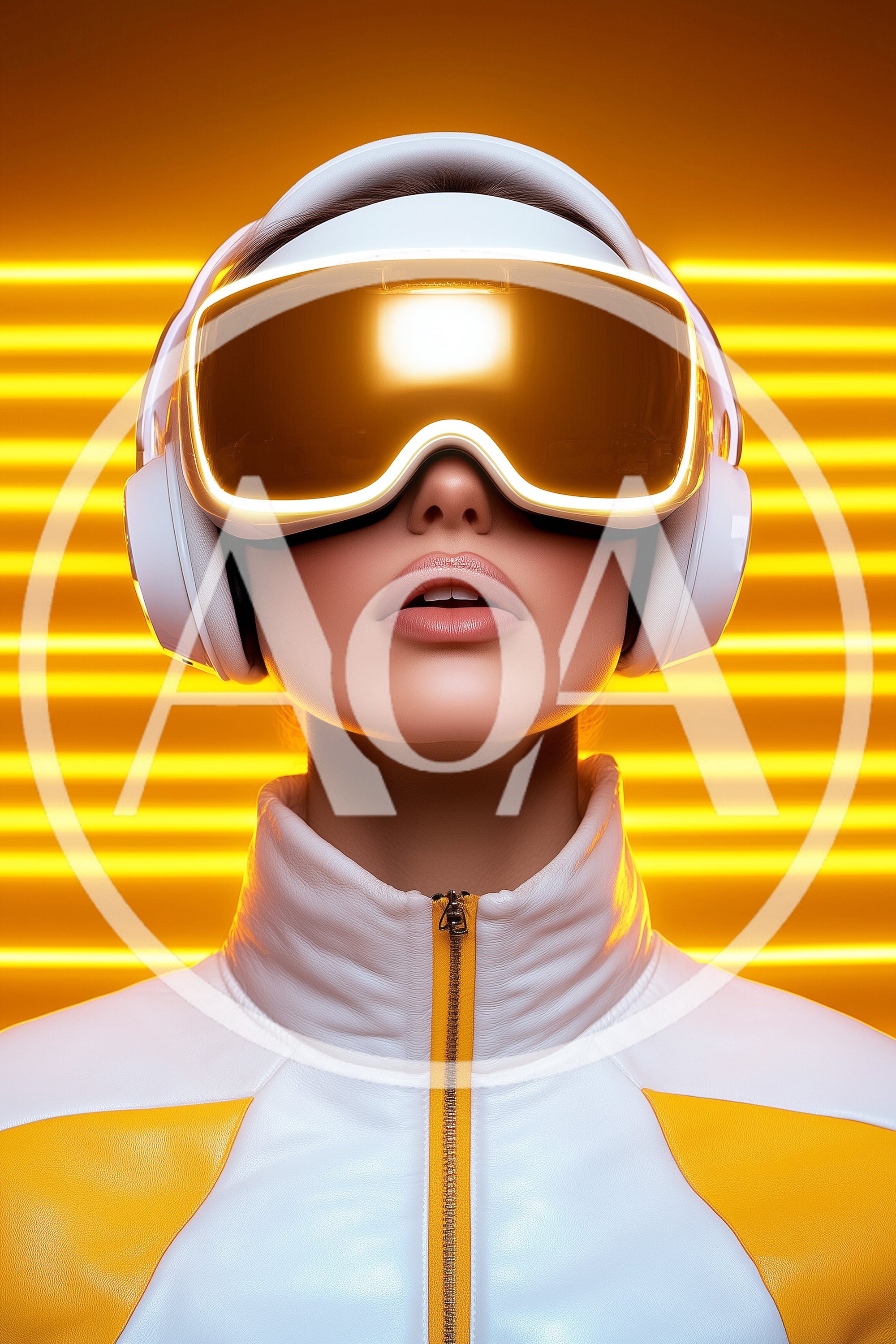 Futuristic Woman Wearing VR Headset And Headphones