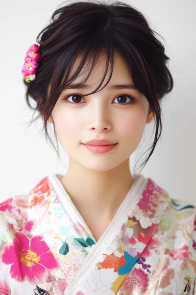 Portrait of a Young Japanese Woman in Traditional Kimono