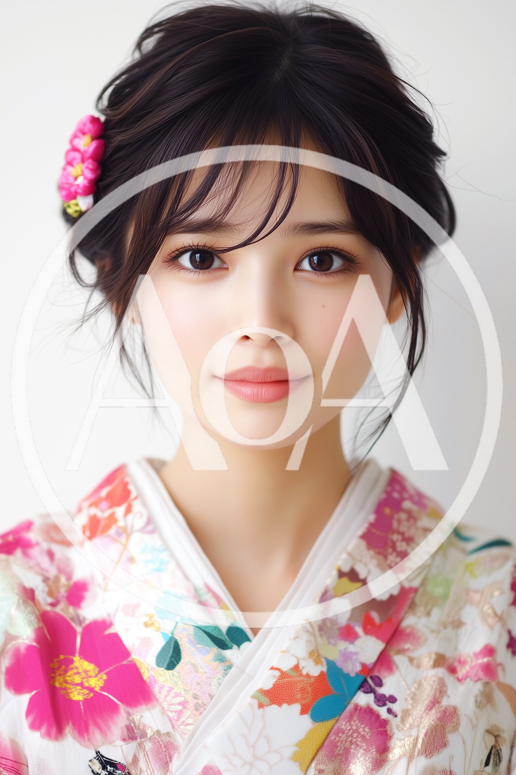 Portrait of a Young Japanese Woman in Traditional Kimono