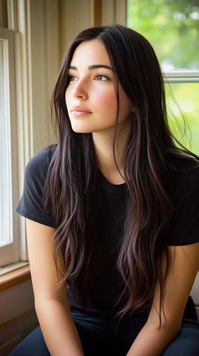 Young Woman Looking Out A Window