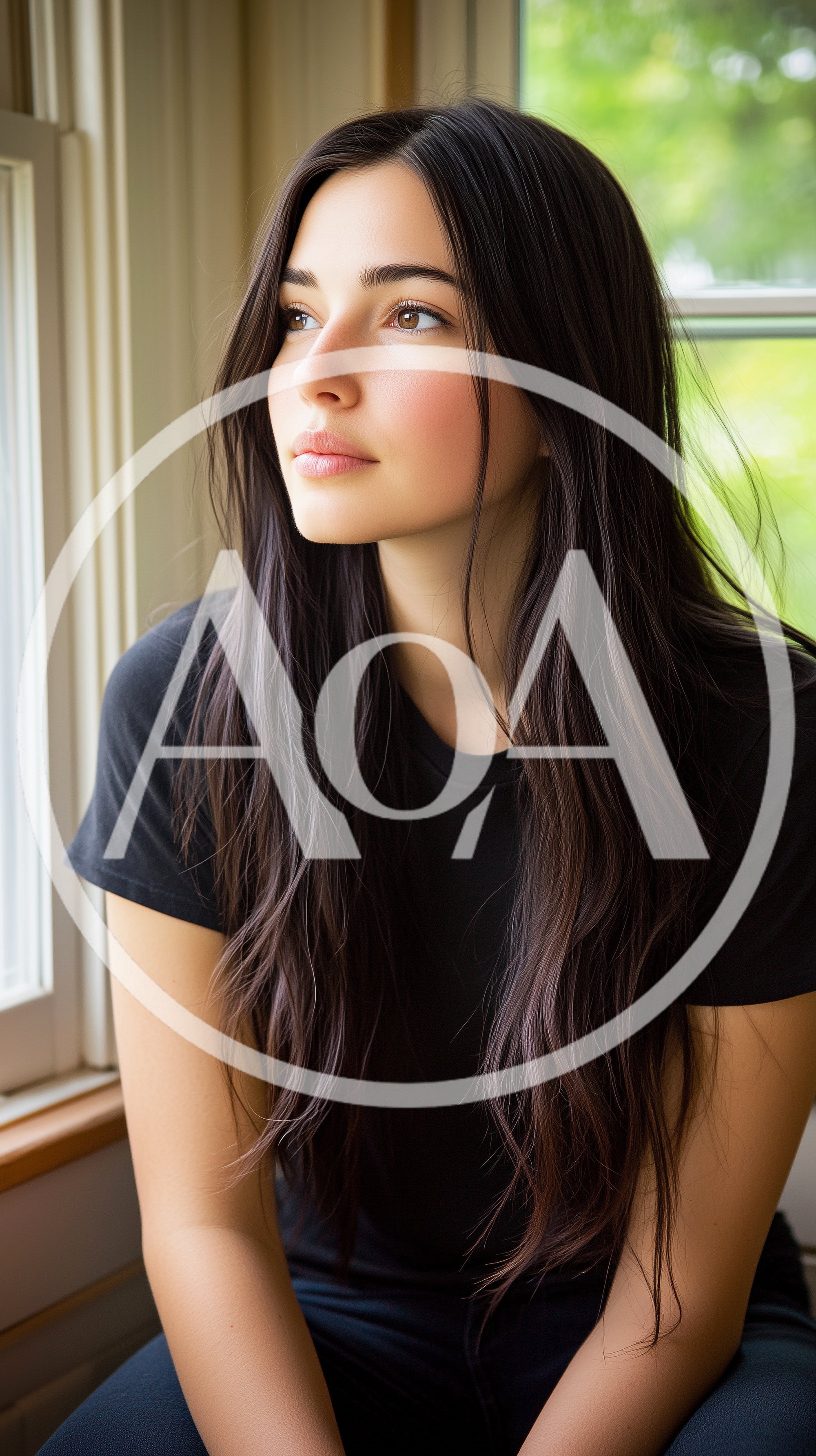 Young Woman Looking Out A Window