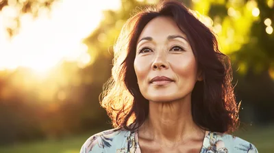 Portrait of a Mature Asian Woman Outdoors