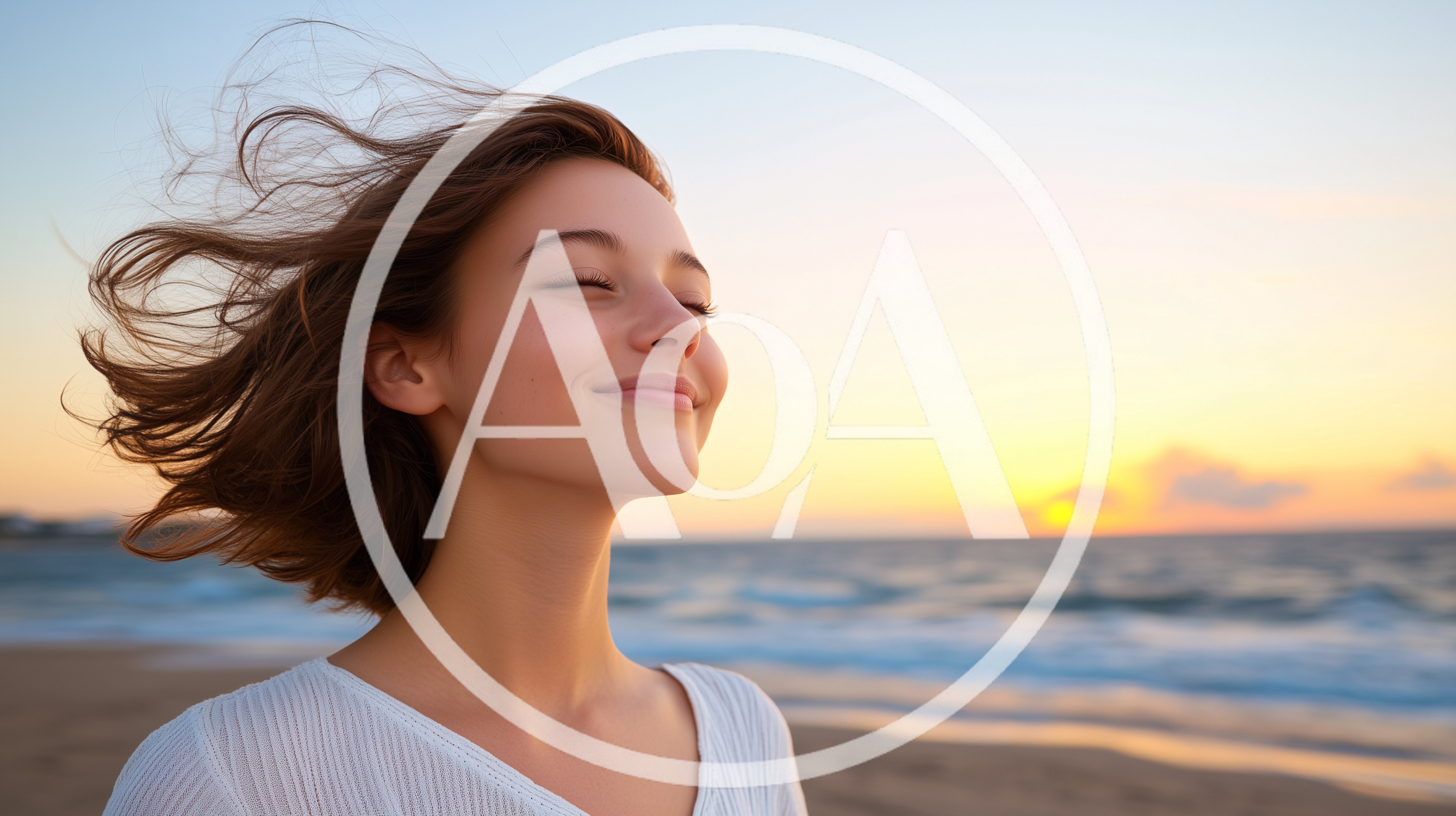 Young Woman Enjoying Ocean Breeze at Sunset