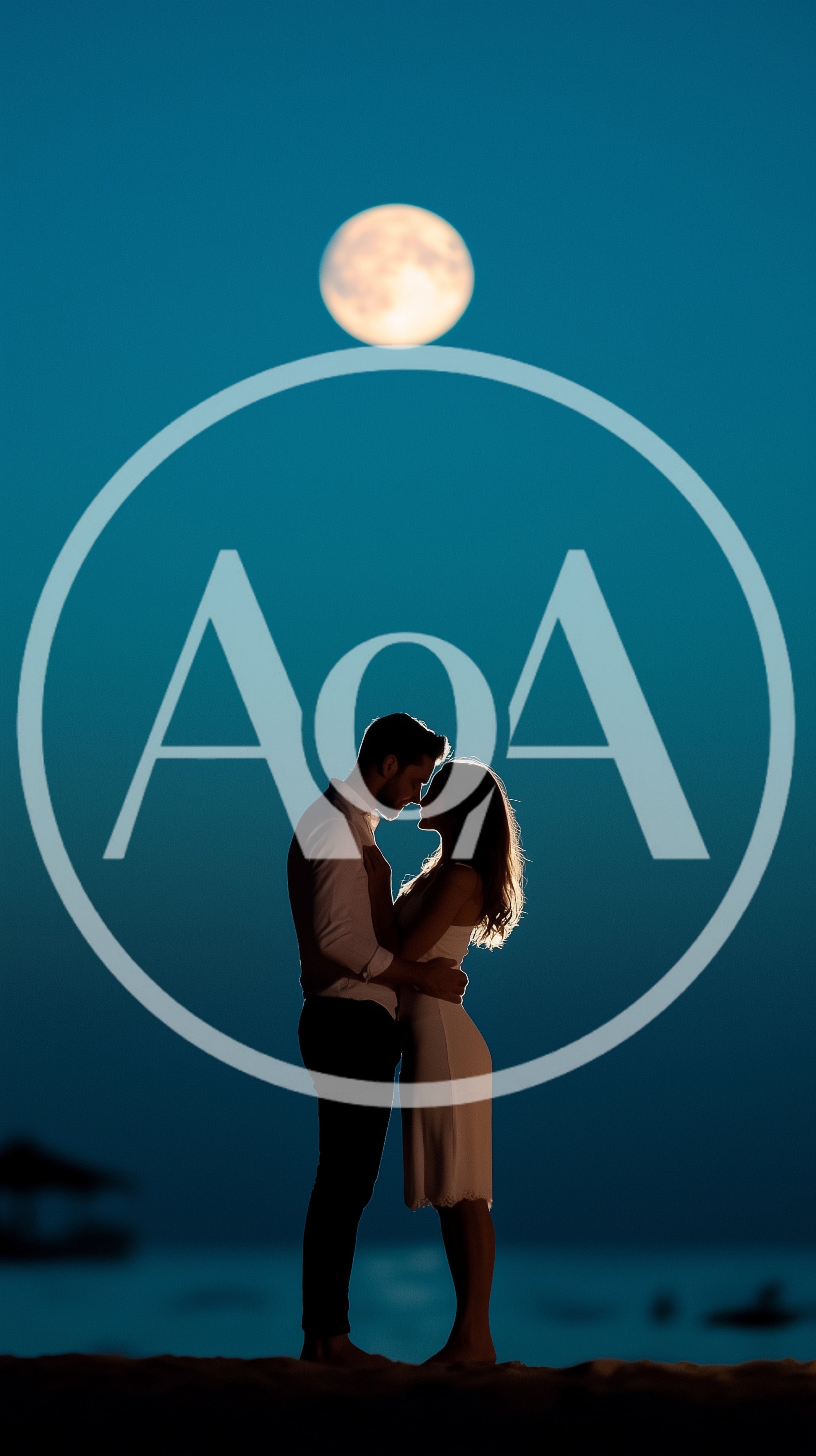 Romantic Couple Embracing Under A Full Moon