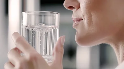 Woman Drinking Sparkling Water From A Glass