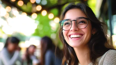 Young Woman Smiling While Wearing Glasses Outdoors