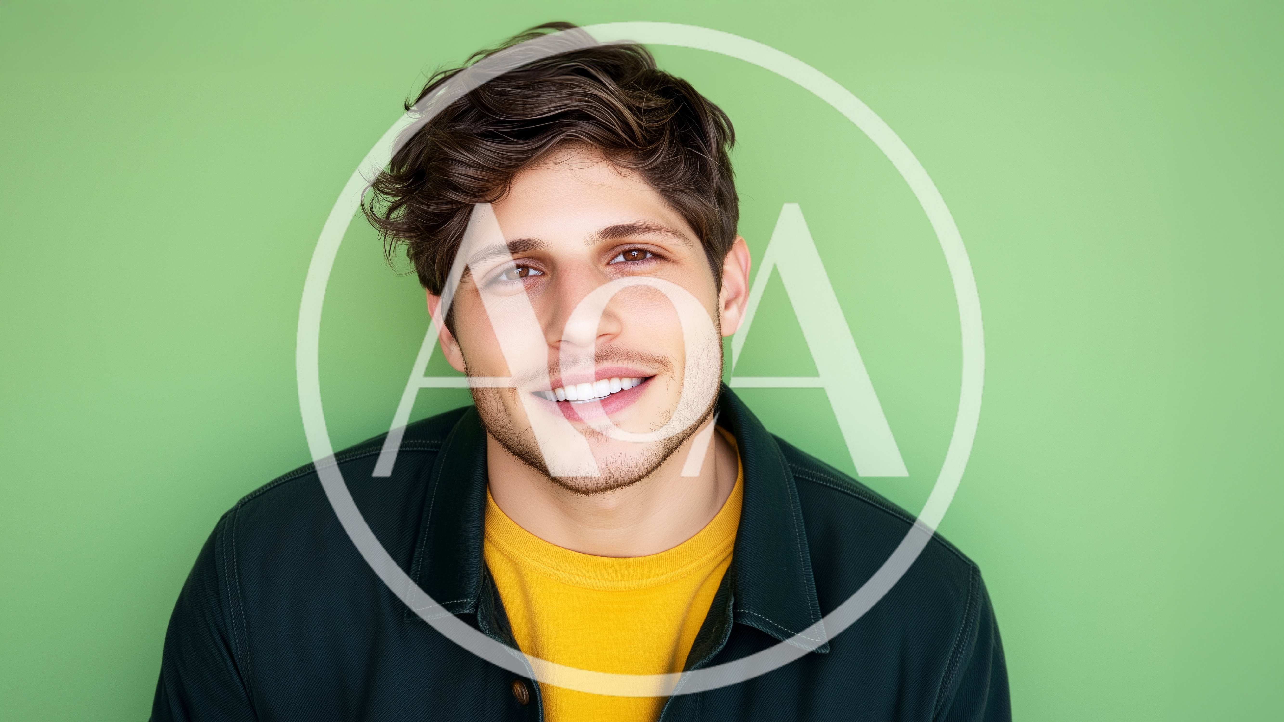 Portrait Of A Smiling Young Man Against Green Background