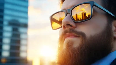 Close Up Portrait Of A Bearded Businessman Wearing Sunglasses