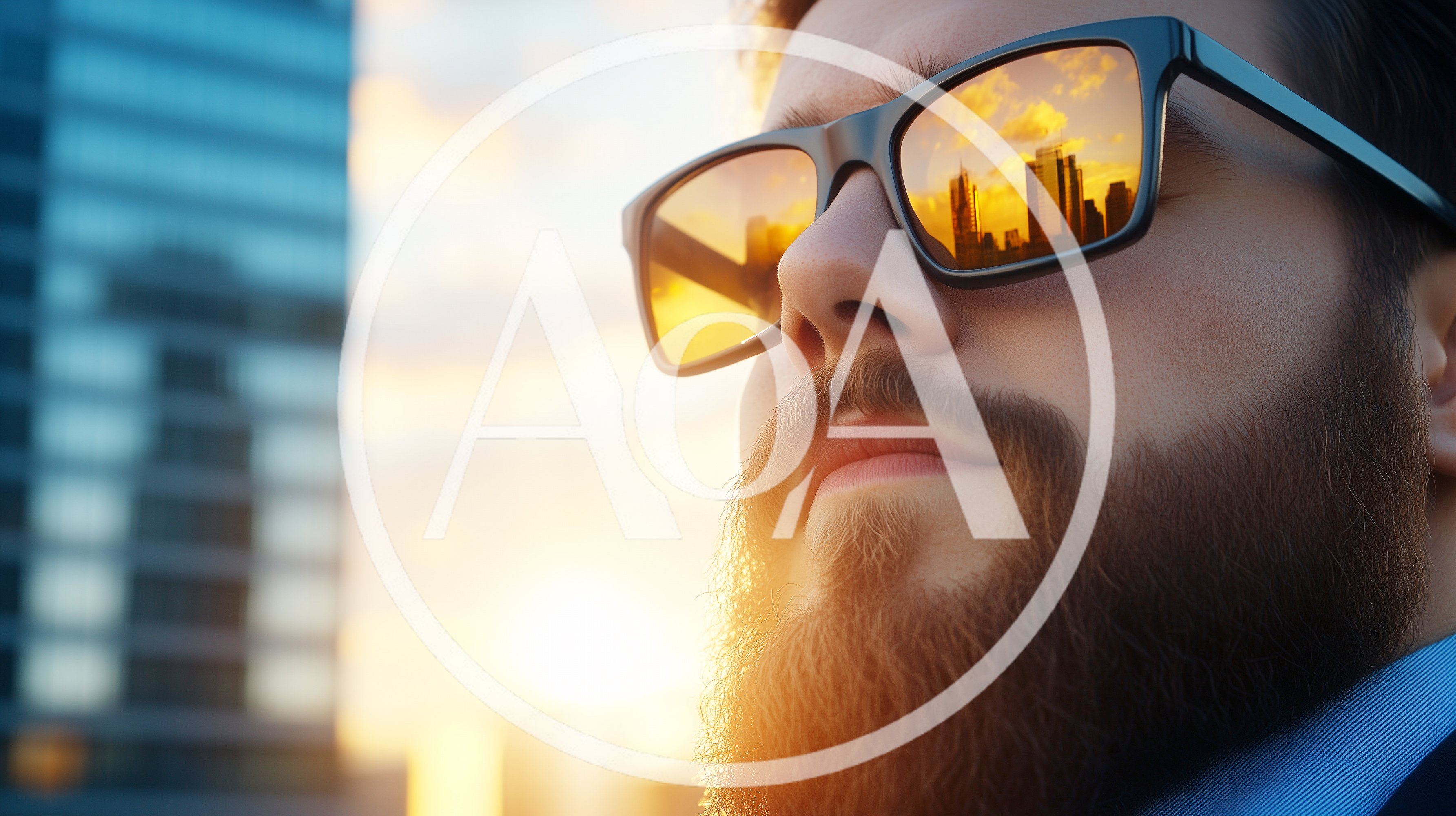 Close Up Portrait Of A Bearded Businessman Wearing Sunglasses