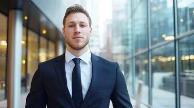 Professional Businessman Standing Outside Modern Office Building