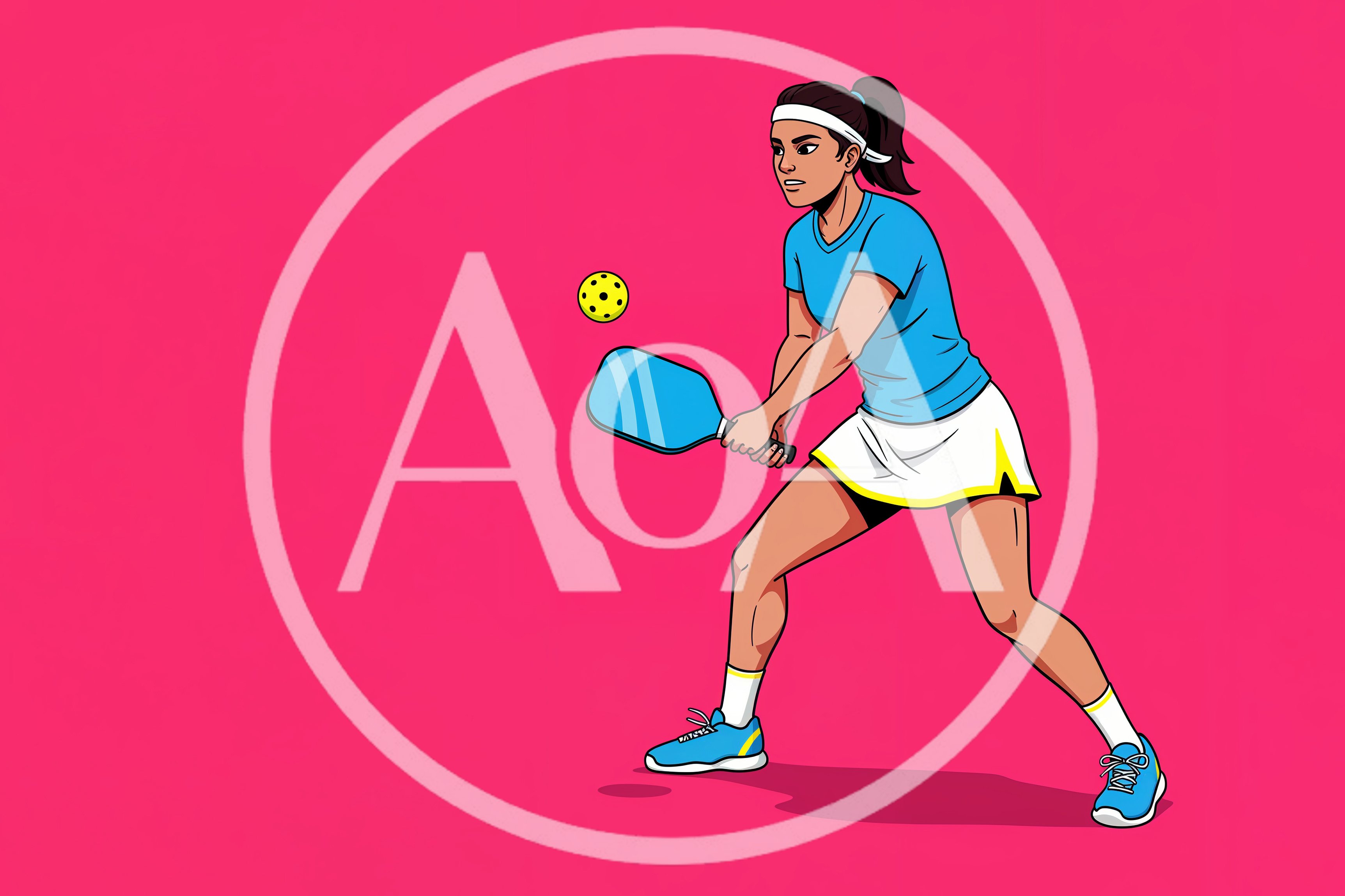 Female Pickleball Player Hitting Ball Illustration