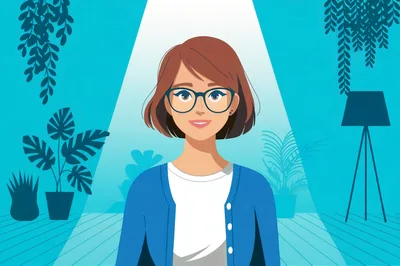 Animated Woman With Glasses In A Modern Interior